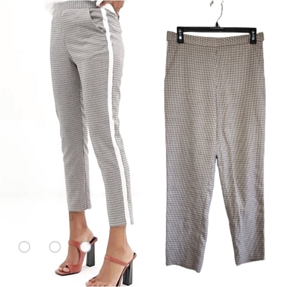 Asos houndstooth plaid cropped pants tan and black Women's size 6 - Picture 1 of 15